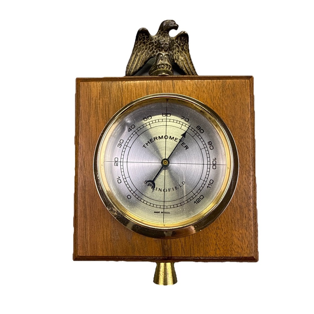 Vintage Springfield‎ Wall Thermometer Brass Eagle Made In USA 7.25" x 5" x 2.5"